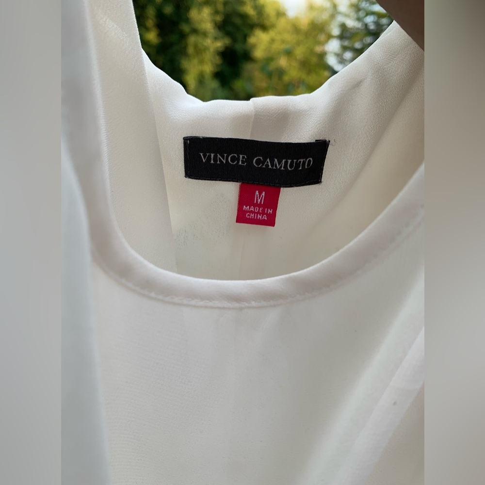 Vince Camuto Silk Pearl white sleeveless layered blouse Sz M whimsical luxury - Picture 12 of 13